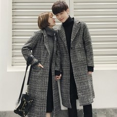 투그레잇 하프트렌치코트 겨울 가을 커플룩 모직 코트 체크 자 남성 양식 덧면 두꺼운 있다 추가 면