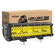 Nilight 18023CA 305cm12인치 300W 트리플 로우 플러드 스팟 콤보 30000LM 바 운전 보트 LED 오프로드 조명 트럭용, Yellow
