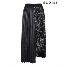 에고이스트 블랙 체인 프린트 에코레더 믹스 주름스커트 EM3OSK01