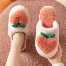 복숭아 실내 슬리퍼 겨울 거실 사무실 실내화 털슬리퍼, 핑크