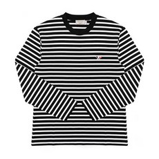 메종키츠네 20FW FU00115KJ0044 BKWH 트리컬러 폭스패치 클래식 마린 스트라이프 공용 긴팔 티셔츠 블랙