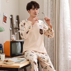 백현잠옷 남자수면잠옷 남성수면바지 남학생잠옷 중학생남자잠옷 남성 파자마면 봄과 가을 홈