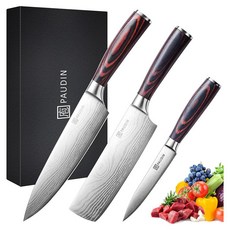 파우딘 Paudin 주방 칼 세트 탄소 스테인레스 스틸로 만든 3 조각 Ctt8, 1개