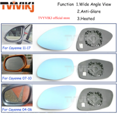 적합하다 포르쉐 카이엔 2004-2020 광각 눈부심 방지 도어 미러 윙에 적용된 1 쌍의 파란색 유리 렌즈