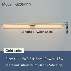 NEO Gleam LED 벽 램프 모던 인테리어 벽 조명 기구 L70 90 110cm 85 265V 벽걸이 욕실 거울 실내 스콘스 램프, Length 110cm Gold, Cool white, 1개