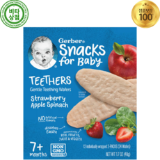거버 아기과자 아이간식 7개월+ 딸기 사과 시금치 12팩 각 2개 Teethers Strawberry Apple Spinach, 거버 아기과자 아이간식 7개월+ 딸기 사과 시금치 12