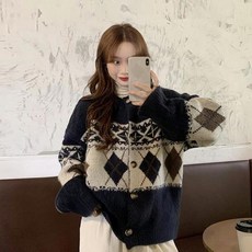 여성 겨울 빈티지 가디건 니트 루즈핏 크리스마스룩