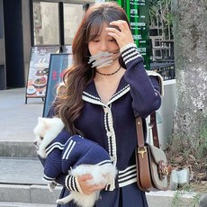 견주 강아지커플룩 애견 니트 가디건 학원풍 칼라 스웨터 2color, 네이비(강아지옷), 1개