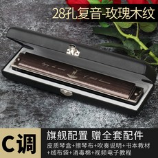 하모니카가방 아기하모니카 추천 하모니카홀더 남녀 고급 성인 전문 하모니카, T01-(모조 장미 나무무늬 메모와 함께 표기)고급 성인 초보자 연주 28구멍 복합음 하모