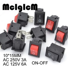20 pcs 미니 로커 스위치 spst 검정과 빨강 스냅인 스위치 버튼 ac 250 v 3a125 v 6a 2 핀 io 10x15mm on-off 스위치 로커[스위치2082], Black