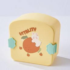 어린이 소풍 귀여운 작은 도시락, 옐로우 스퀘어 오렌지 도시락 (숟가락과 포크), 1개