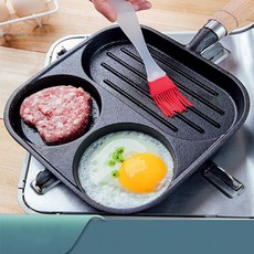 JUSTFEELING 3in1 휴대용 주방 프라이팬 3구 1개 에그팬 계란후라이팬, 20cm