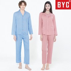 BYC 여성 남성 시어서커 면 레이온 인견 긴팔 홈웨어 커플잠옷 - bcbg