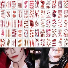 Buster 할로윈데이 60매 타투 분장 타투스티커 할로윈파티 상처 체육대회 분장 일회용 분장 스티커