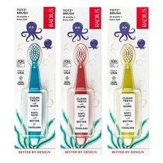 RADIUS 토츠 플러스 칫솔 BPA 프리 치아와 잇, 블루/코랄/옐로우_3 Count (Pack of 1), 1개