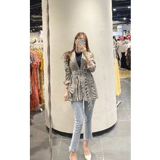 플라스틱아일랜드 슬림핏 벨티드 체크자켓 - PK3WJ96M