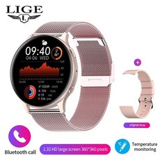 종일 혈당 혈압 측정 시계 스마트 워치 스포츠 등산 심박수 LIGE 남녀공용 블루투스 AMOLED 풀 체온 방수 안드로이드 신제품, 7.mesh belt pink - Bluetooth c