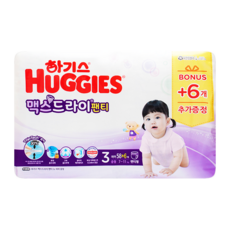 하기스 NEW 맥스드라이 팬티형 기저귀 3단계 중형 여아 (1팩 58매), 1팩