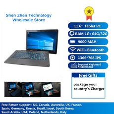 테블릿 뜨거운 판매 미니 PC 11.6 인치 Windows 10 Z8350 CPU 1GB 3264GB 1366768 IPS 화면 WIFI 블루투스 듀얼 카메라, 슬리브 케이스 추가, 1G 램 64G ROM