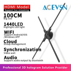 포인트 LED 디자인 실시간 HDMI 홀로그램 프로젝터 3D 로고 팬 및 무역 100cm