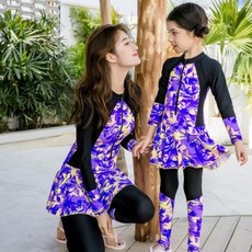 가족 친자 주니어 레쉬가드 수영복 친자 잠수복 래쉬가드 모녀 원피스형 한국긴팔바지 래쉬가드 집업