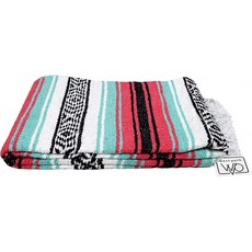 Teal and Coral Mexican Blanket - Authentic Mexican Flasa - Great 요가 담요 비치 담요 피크닉 담요