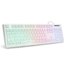 레인보우 LED 백라이트 플로팅 키 기계적 유출 방지 Xbox PS 시리즈 데스크톱 컴퓨터 PC용 인체공학적 기능을 갖춘 HUO JI 화이트 게이밍 키보드 USB 유선, White, 1개