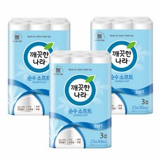 깨끗한나라 순수소프트 화장지 30롤x3팩(총 90롤) 천연펄프 (무료배송), 3개, 30개