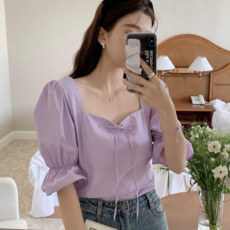 [1015마켓][#하객룩#자체제작]썸머 셔링 크롭 블라우스