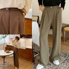 온더리버 108596 롱앤롱 벨트 세트 핀턱 롱 슬랙스 여성 심플 모던 와이드 밴딩 팬츠