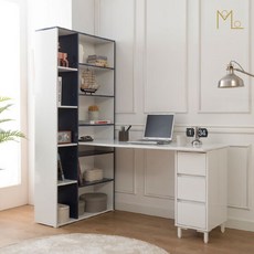 [모로] 메이 1600 책상 높은책장 세트 H형책상 학생 컴퓨터책상, 색상:네이비