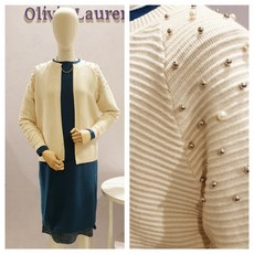 올리비아 로렌 진주 구슬장식 니트 아이보리 숏 가디건