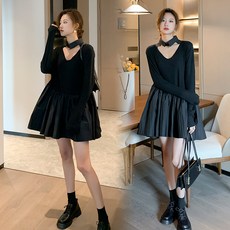 힐링 봄원피스패션 임부복 봄계절 스타일리시 와이드 루즈핏 빅사이즈 브이넥 슬림핏 A판 스윙 긴소매원피스 x3개