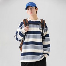 ANYOU 커플 줄무늬 후드티 오버핏 맨투맨 남녀 공용