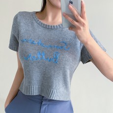 칩썬데이 자수 레터링 커뮤터 여름 반팔 니트티