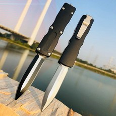 2021 뜨거운 무역 칼 Microtechnology OTF D2 블레이드 6061 t6 핸들 고정 블레이드 전술 야외 캠핑 EDC 사냥 주방 도구|칼|, 단일, 1개, Black