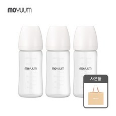 [선물하기] 실리콘 코팅 노꼭지 유리 젖병 240ml 트리플팩 (쇼핑백포함), 1개