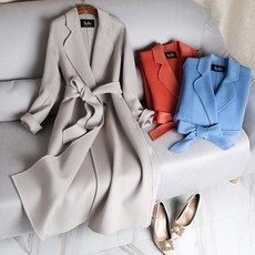 여자울코트 레드 양면 캐시미어 코트 보통길이 2020년정품 럭셔리 무릎을넘기는 햅번스타일 슬림핏 미지물외투