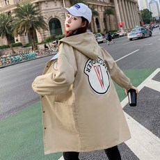뽀야만물상 트렌치코트카키 얇은 소녀 봄 가을 룩 중학교 고등학교 학생 와이드 루즈핏 유니폼