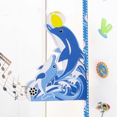 키재기스티커 스티커 장식 자기 흡착 측정 눈금자 동물 스티커 종이 방 벽 높이, Dolphin No Mucis