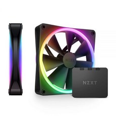 NZXT F120 RGB 듀오 트리플 팩 컨트롤러 포함 3 x 120mm 양면 팬 개별 주소 지정 가능한 LED 20개 균형 잡힌 공기 흐름 및 정압 유체 동적 베어링 PWM, Black_140mm Black | RGB Duo (2