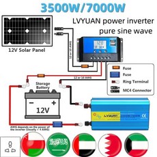 인버터 태양광 USB 변압기 듀얼 디스플레이 220V 12V LED 사인파 24V 7000W 충전 순수 소켓 전압 컨버터, 1개