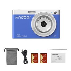Andoer-4K 디지털 카메라 비디오 캠코더 50MP 자동 초점 16X 줌 흔들림 방지 얼굴 분리 플래시 내장 배터리, 01 4K 50MP Blue_01 CHINA