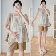에쥬아 임산부 블라우스 투피스 여름 스퀘어 반팔셔츠 루즈핏 반바지 쥬아 임산부 블라우스 투피스 여름 스퀘어 반팔셔츠 루즈핏 반바지