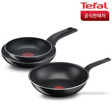 테팔 심플리클린 프라이팬 + 웍 세트 3개, 블랙+레드, 프라이팬 20cm + 프라이팬 28cm + 웍 28cm