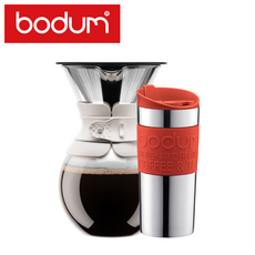 올인원(All In One) BODUM 포톤 디벨로퍼 유리 손 충돌함 커피 주전자 1000ML 더블레이어 스테인리스 스틸, 핸드 포트 화이트 텀블러 레드