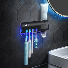스마트 칫솔소독기 자외선 살균 화장실 벽걸이 수납함 선반, C.스마트블랙소독기인체감지소독+빛충전