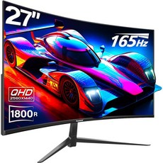 34인치 울트라와이드 커브드 게이밍 모니터 1500R PC 화면 165hz UWQHD 3440x1440 컴퓨터 화면(프리싱크 포함) 서포트 월마운트 75x75mm, 27 inch_2k-165hz-black