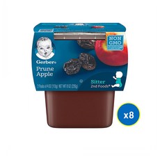 거버 이유식 퓨레 2단계 프룬 사과 2개 113g 8팩 Gerber Purees 2nd Foods Prunes Apple