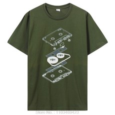 폭발 오디오 카세트 티셔츠 그래픽 스트리트웨어 레트로 DJ Mc 음악 테이프 플레이어 CD 생일 선물 여름 스타일, XS, x Army Green
